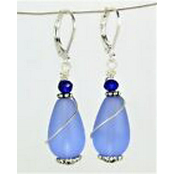 SEA GLASS Teardrop Caribbean Blue Weave Wire COPPER Dangle Earrings USA HANDMADE SEA GLASS Teardrop Caribbean Blue Weave Wire COPPER Dangle Earrings USA HANDMADE